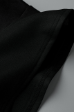 Schwarzes Kleid mit lässigem Druck, Buchstabe und Kapuzenkragen, gerade, in Übergröße