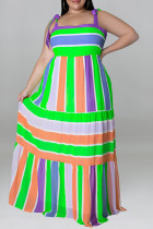 ライトグリーンファッションカジュアルプラスサイズプリント包帯背中の開いたスパゲッティストラップロングドレス