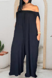 Kaki Casual Solid Patchwork Off the Shoulder Straight Jumpsuits