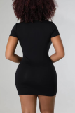 Black Sexy Print Hollowed Out O Neck Pencil Skirt Dresses