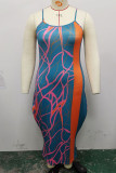 Vestido de tirante de espagueti con estampado informal de patchwork en cian Vestidos de talla grande