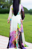 Gul Casual Elegant Print Patchwork V-hals raka klänningar