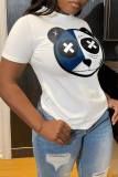 Weiße Mode-Druck-Patchwork-T-Shirts mit O-Ausschnitt