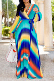 Цвет радуги Повседневный Элегантный принт Пэчворк V-образным вырезом Прямые платья