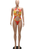 Green Sexy Print Bandage Hollowed Out Patchwork Swimwears