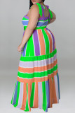 Hellgrünes, modisches, lässiges Plus-Size-Print-Bandage-rückenfreies Spaghetti-Träger-langes Kleid