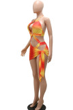 Green Sexy Print Bandage Hollowed Out Patchwork Swimwears