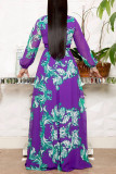 Blå Gul Casual Elegant Print Patchwork V-hals Raka klänningar