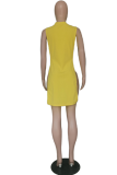 Yellow Casual Print Hot Drill O Neck Straight Dresses
