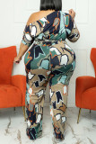Lichtpaarse mode casual print bandage schuine kraag plus size jumpsuits