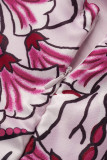 Rosafarbenes, elegantes Patchwork-Abendkleid mit schrägem Kragen