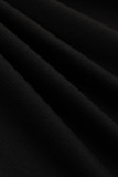 Schwarzes, modisches, lässiges, kurzärmliges Basic-Kleid mit O-Ausschnitt