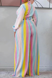 Rainbow Color Fashion Casual Print Bandage Turndown Collar Long Sleeve Two Pieces