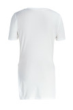 ホワイトファッションカジュアルソリッドスリットOネックTシャツ
