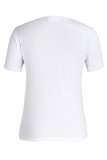 Camisetas de cuello redondo básicas con estampado de letras informales de moda blanco