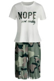 Camouflage Casual Print Tassel Split Joint O Neck Short Sleeve Two Pieces