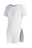 T-shirt con scollo a O con spacco solido casual alla moda bianca