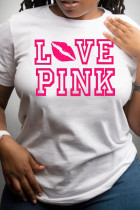 Camisetas con cuello en O básicas con estampado de letras informales de moda rosa blanco