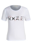 Camisetas de cuello redondo básicas con estampado de letras informales de moda blanco