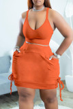 Black Casual Solid Bandage Patchwork Spaghetti Strap Plus Size Two Pieces