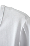 Vit modetryck patchwork T-shirts med bokstaven O-hals