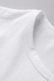 ホワイトファッションカジュアルレタープリントベーシックOネックTシャツ