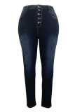 ブルーブラックファッションカジュアルソリッドベーシックプラスサイズジーンズ