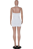 Weiße Mode Sexy Solide Ausgehöhltes Rückenfreies Halfter Ärmelloses Kleid