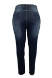 Blue Black Fashion Casual Solid Basic Plus Size Jeans