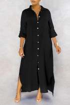 Vestido camisero con cuello vuelto y hebilla de patchwork liso informal negro Vestidos