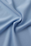 Azul cielo Moda Casual Sólido Draw String Frenulum Turndown Collar Camisa Vestido Vestidos