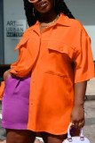 Orange Fashion Casual Solid Patchwork Turndown Collar Tops