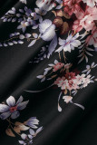 Robes noires décontractées à imprimé doux, patchwork, volants, col en V, ligne A, grande taille