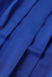 Azul fashion sexy borla sólida sem costas um ombro sem manga duas peças