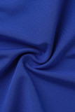 Due pezzi senza maniche a una spalla senza schienale con nappa solida sexy blu alla moda