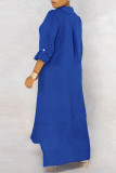Blue Casual Solid Patchwork Buckle Turndown Collar Shirt Dress Dresses