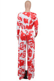 Красный модный повседневный принт в стиле пэчворк с V-образным вырезом и длинным рукавом из двух частей