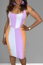 Пурпурные сексуальные полосатые лоскутные платья-юбка-карандаш с лямкой на шее