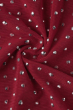 Rode sexy patchwork kwast hete boor v-hals onregelmatige jurk jurken