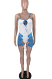 Blue Sexy Solid Bandage Hollowed Out Patchwork Asymmetrical Spaghetti Strap Two Pieces