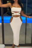 Fasciatura solida sexy di moda bianca scavata in due pezzi senza maniche con scollo all'americana senza schienale