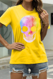 Zwarte mode casual schedel hoofd print basic O-hals T-shirts