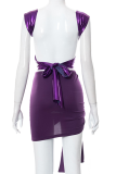 Purple Sexy Solid Patchwork Sleeveless Two Pieces