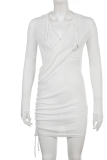 White Sexy Solid Hollowed Out Hooded Collar Pencil Skirt Dresses