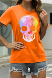 Black Fashion Casual Skull Head Print Basic O Neck T-Shirts
