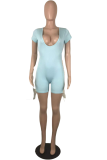 Blue Sexy Solid Hollowed Out U Neck Skinny Rompers