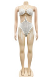 Champagne Mode Sexy Patchwork Kwastje Uitgeholde Pailletten Backless Strapless Skinny Romper