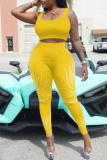 Gilet con stampa di abbigliamento sportivo casual alla moda gialla Pantaloni con scollo a U senza maniche in due pezzi