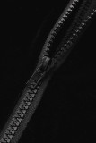 Pagliaccetti regolari con colletto con cerniera patchwork solido nero casual