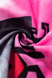 Pink Fashion Print Tassel Bandage V Neck T-Shirts
